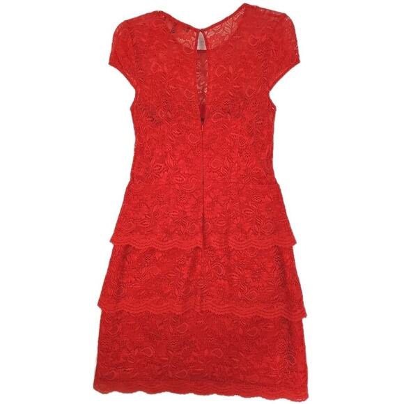 Cynthia Steffe ~Woman Size 6~ Red Fire Lace Short Sleeve Corset Dress. - Picture 5 of 16